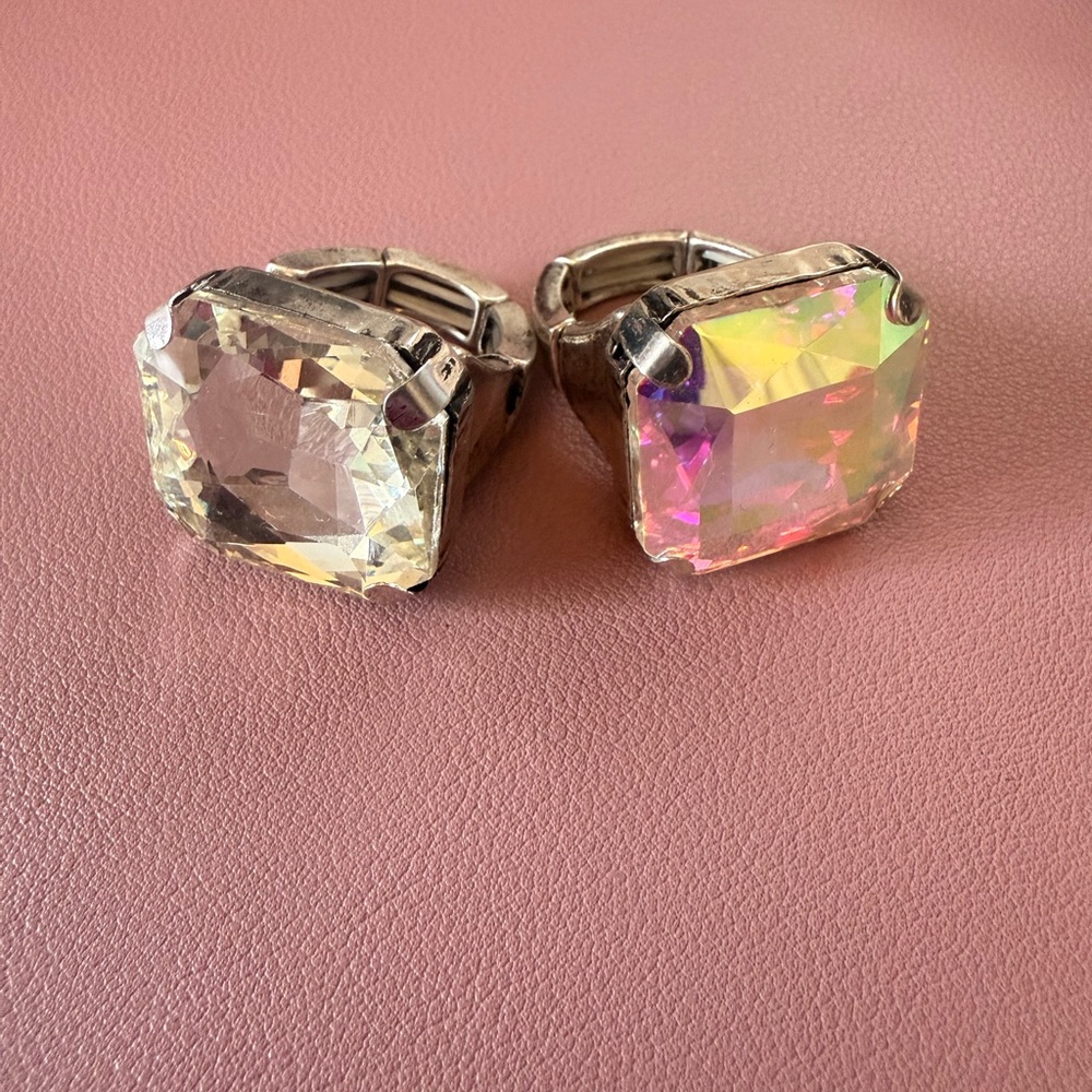 Silver-Tone Ring with Large Clear & AB Faceted Stone